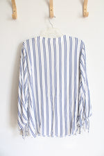 Michael Kors White & Blue Striped Blouse | 1X