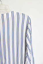 Michael Kors White & Blue Striped Blouse | 1X