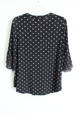 Kasper Black & Pink Polka Dot Flared Sleeve Top | M