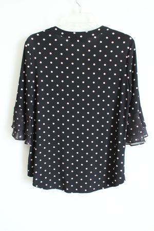 Kasper Black & Pink Polka Dot Flared Sleeve Top | M