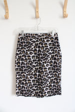Ann Taylor Black Leopard Print Silk Blend Skirt | 0P