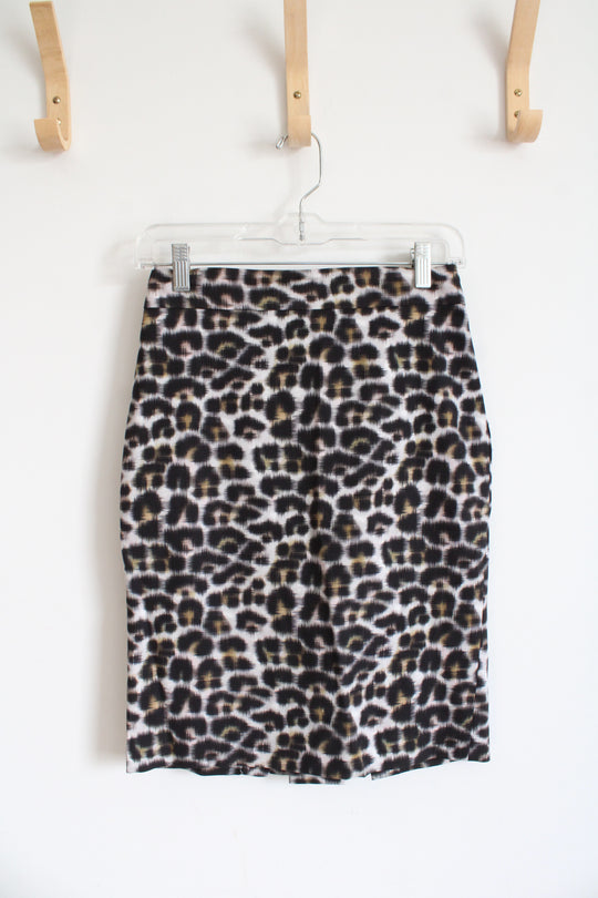 Ann Taylor Black Leopard Print Silk Blend Skirt | 0P