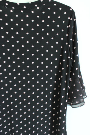 Kasper Black & Pink Polka Dot Flared Sleeve Top | M