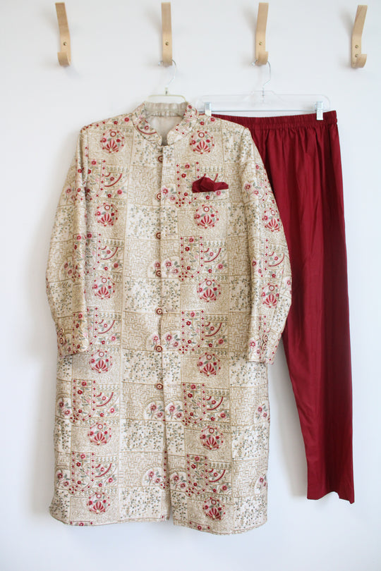 Cream Gold Metallic Floral Kurta & Pants Set | L/XL
