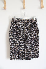 Ann Taylor Black Leopard Print Silk Blend Skirt | 0P