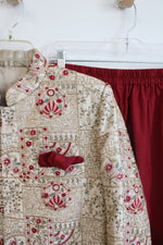 Cream Gold Metallic Floral Kurta & Pants Set | L/XL