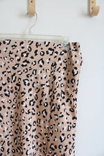 Skies Are Blue Tan & Black Leopard Print Satin Midi Skirt | M