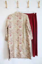 Cream Gold Metallic Floral Kurta & Pants Set | L/XL