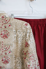 Cream Gold Metallic Floral Kurta & Pants Set | L/XL