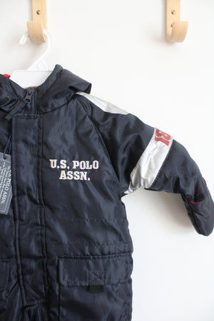 NEW U.S. Polo Assn. Red Fleece Lined Navy Snowsuit | 6-9 MO