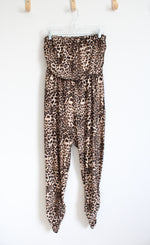 No Comment Tan & Black Leopard Print Strapless Jumpsuit | M