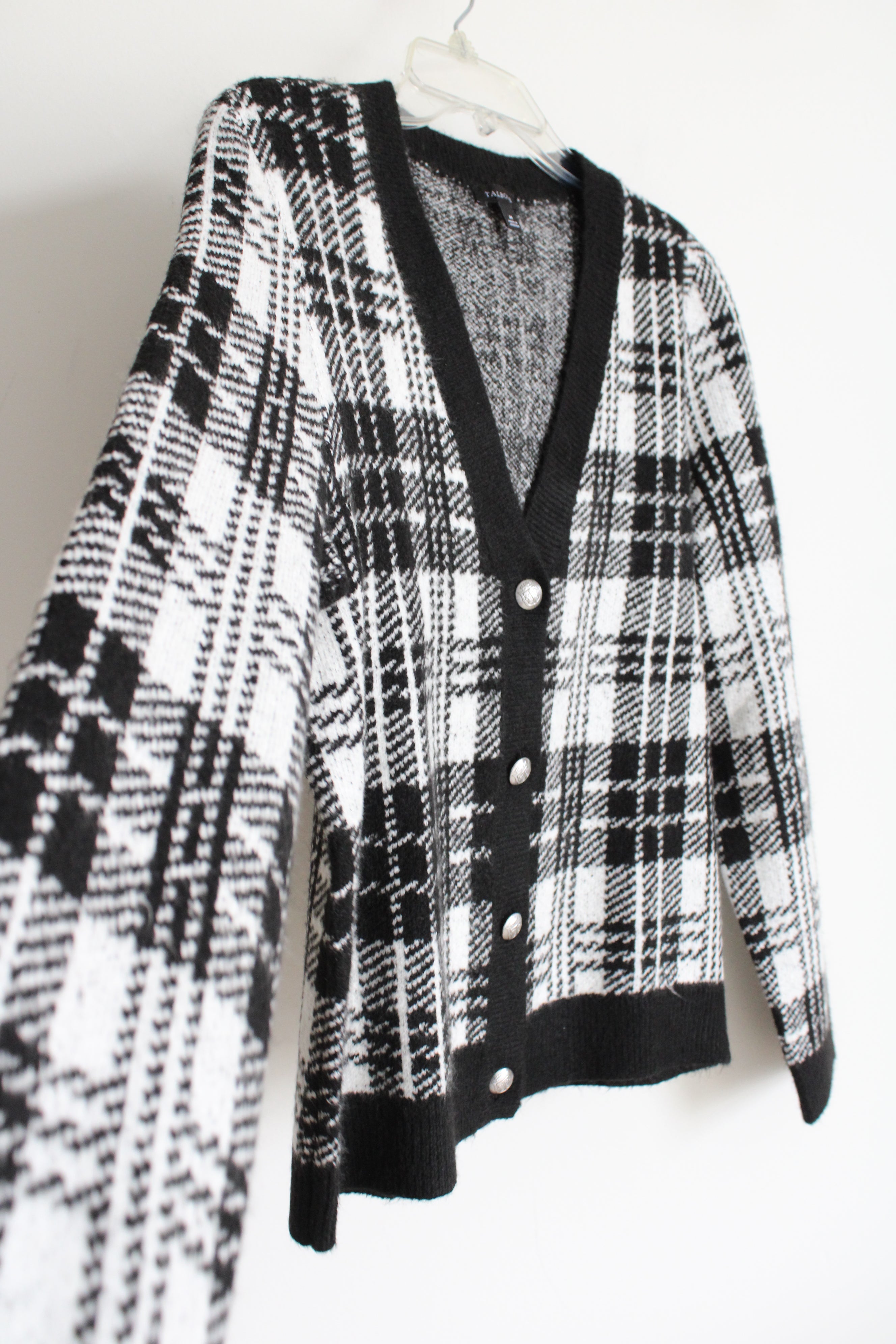 Talbots Black White Plaid Knit Cardigan Sweater | M