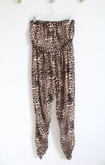 No Comment Tan & Black Leopard Print Strapless Jumpsuit | M