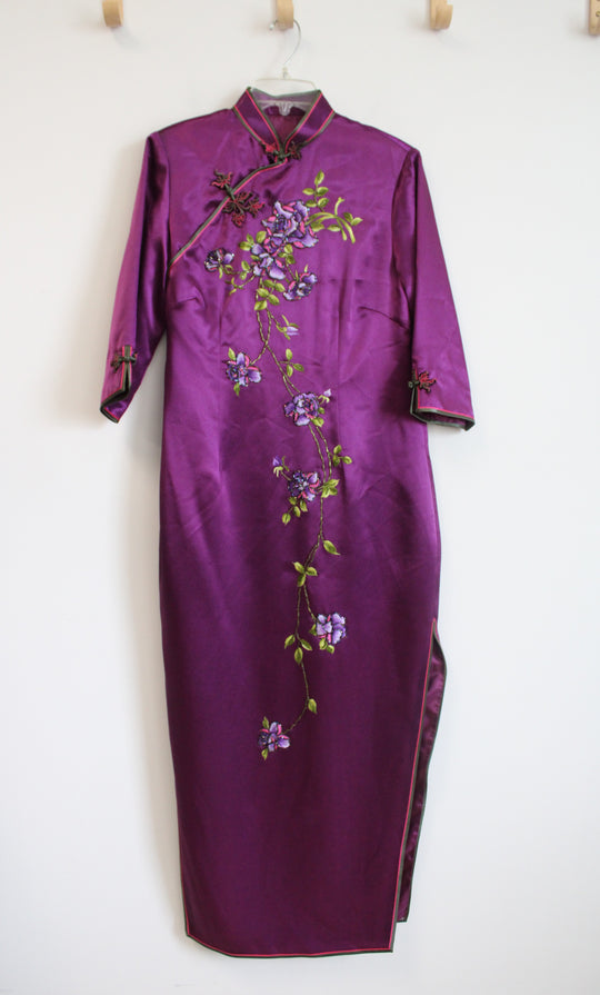 Purple Beaded Embroidered Chinese Dress | M
