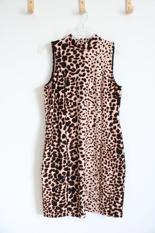 Apt. 9 Tan & Black Leopard Print Mock Neck Dress | M