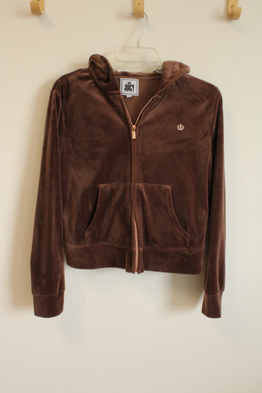 Juicy Couture Brown Velour Hoodie Jacket | L