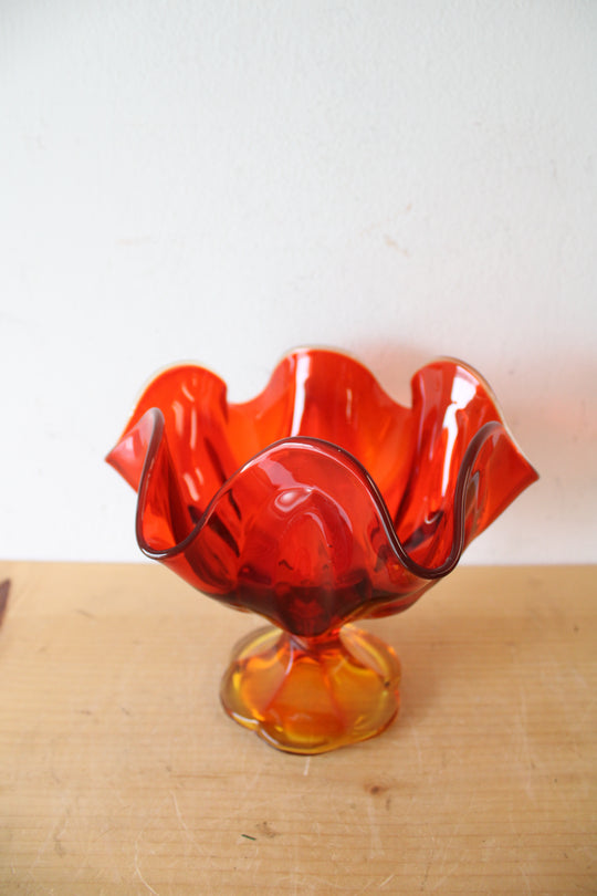L.E. Smith Amberina Glass Pedestal Dish