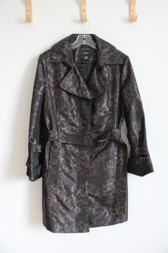 Alfani Brown Metallic Leopard Print Trench Coat | M