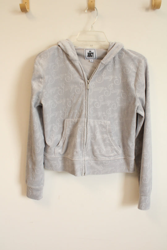 Juicy Couture Light Gray Velour Logo Hoodie | M