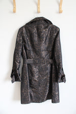 Alfani Brown Metallic Leopard Print Trench Coat | M