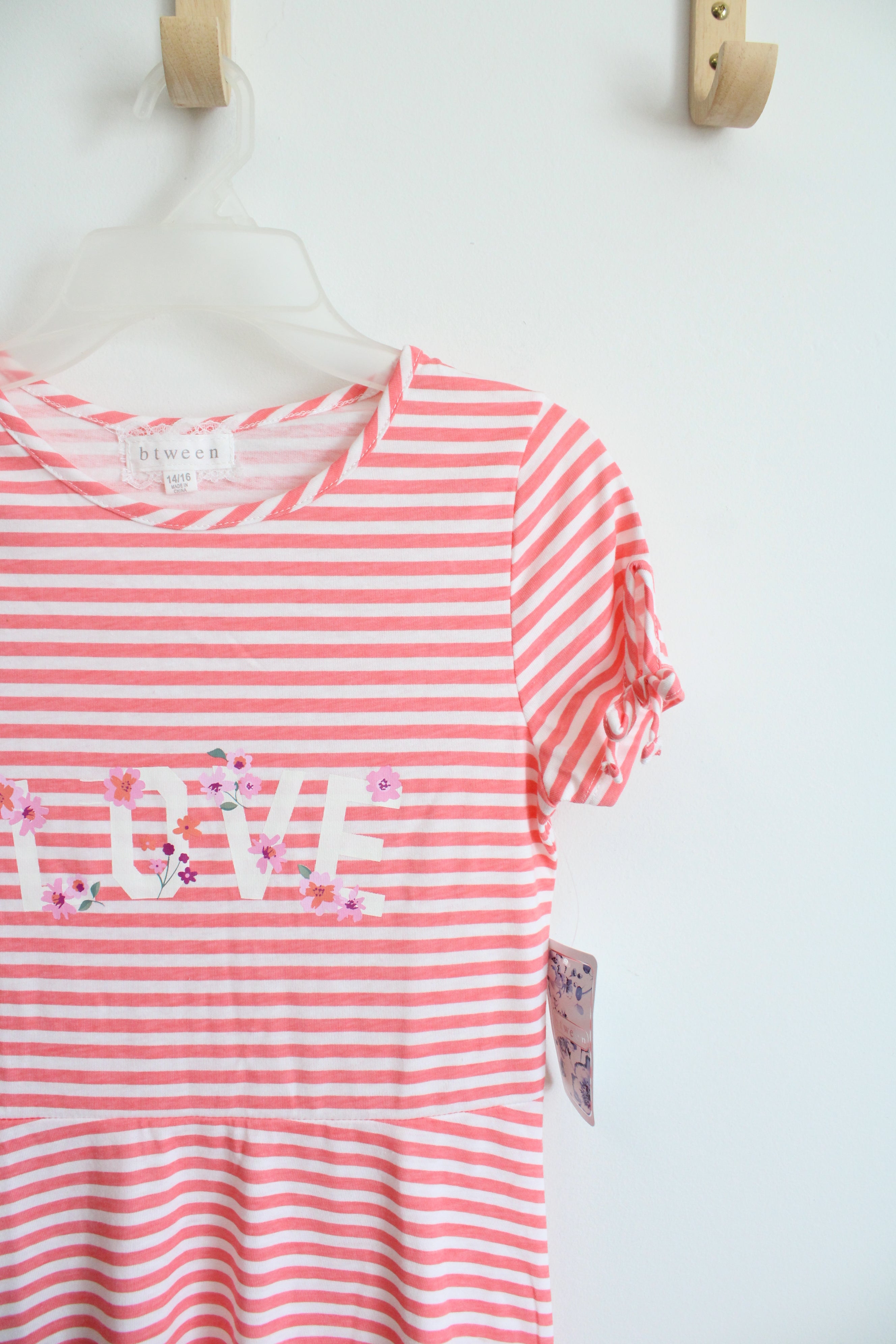 NEW Btween Pink & White Striped LOVE Flower Dress | Youth 14/16