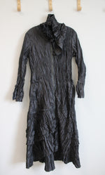 Black Pleated Ruffle Fleece Lined Full Zip Dress | M