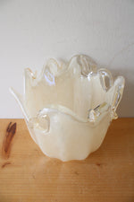 Hand Made Italian Murano Cream Glass Vase Bowl