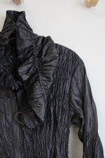 Black Pleated Ruffle Fleece Lined Full Zip Dress | M