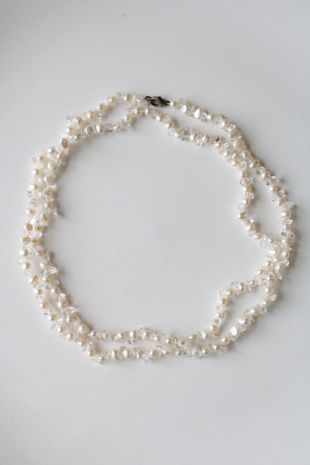 Ivory Genuine Pearl & Clear Glass Beaded Necklace