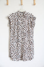 Express White Black & Tan Leopard Print Button Down Dress | M