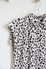 Express White Black & Tan Leopard Print Button Down Dress | M