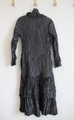 Black Pleated Ruffle Fleece Lined Full Zip Dress | M