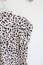 Express White Black & Tan Leopard Print Button Down Dress | M