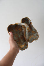 Stangl Antique Gold Turquoise Blue Two Section Candy Dish