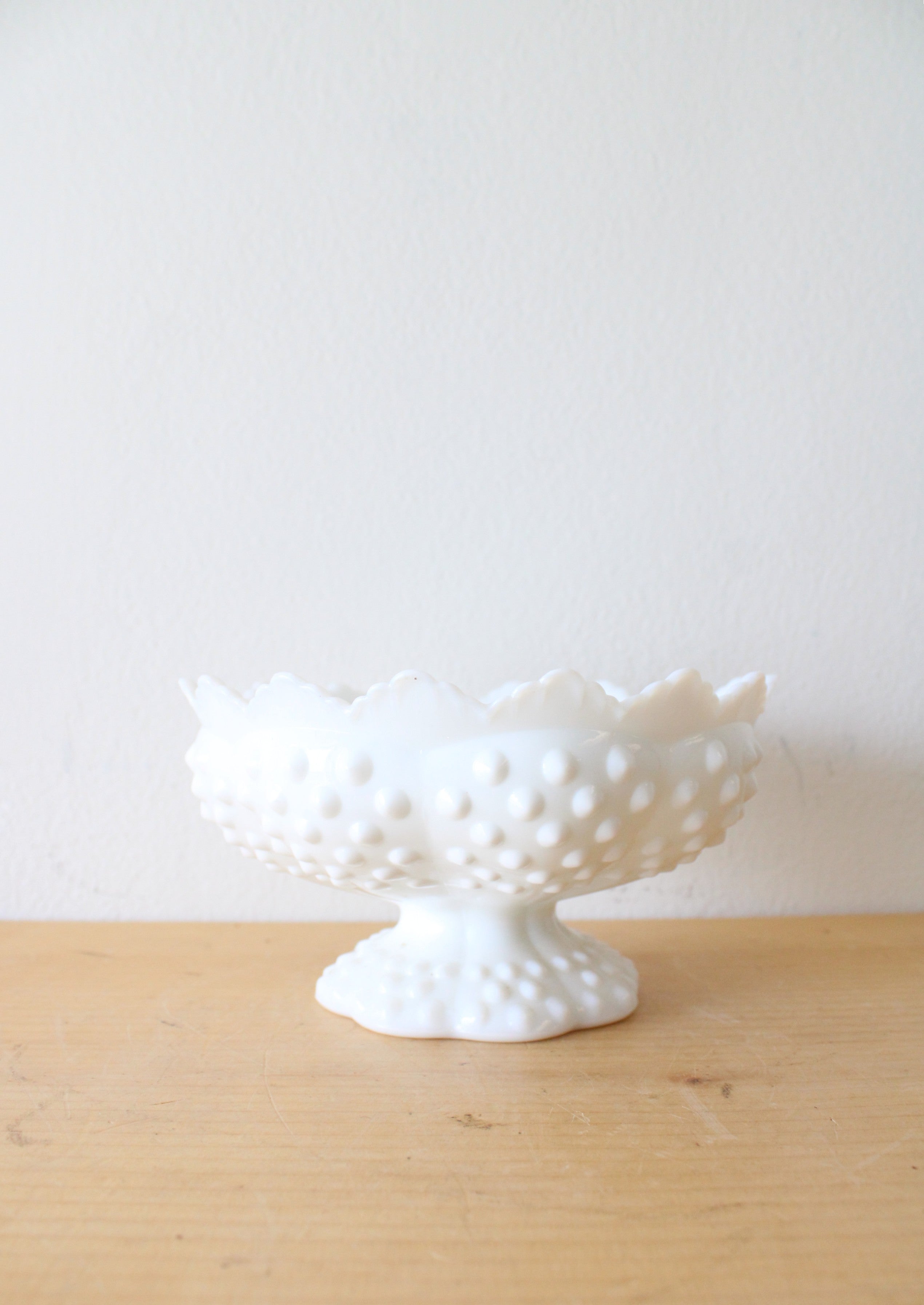 Fenton Milk White Glass Hobnail Footed 6-Candle Holder