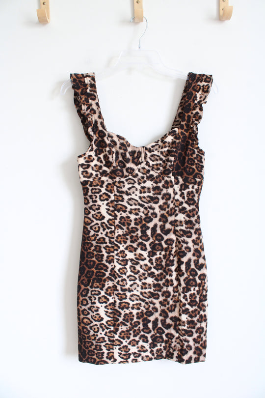 NEW Oliviaceuos Brown & Black Leopard Print Ruffled Strap Dress