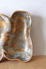 Stangl Antique Gold Turquoise Blue Two Section Candy Dish