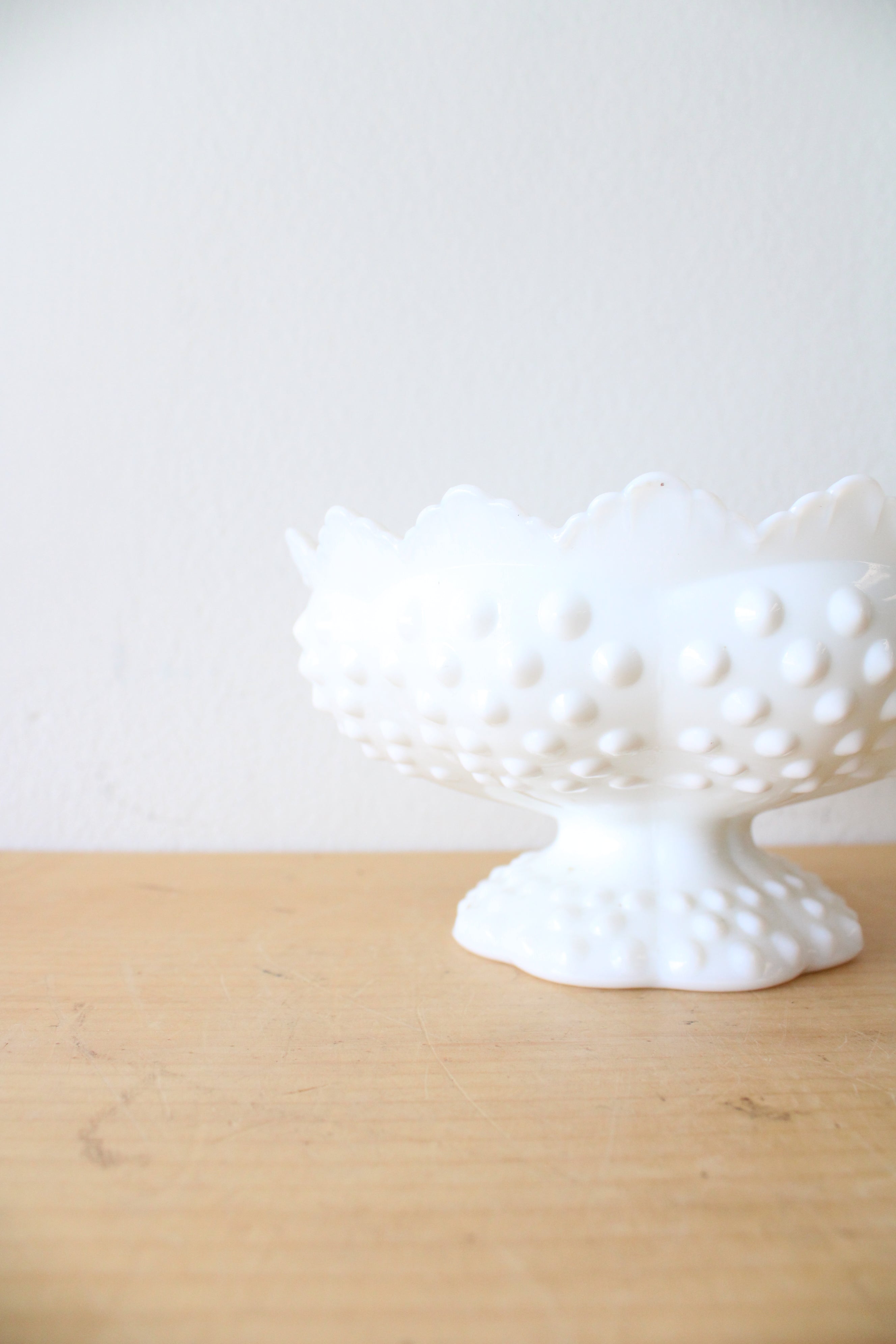 Fenton Milk White Glass Hobnail Footed 6-Candle Holder