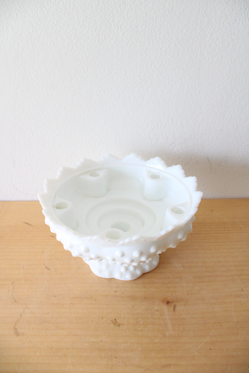 Fenton Milk White Glass Hobnail Footed 6-Candle Holder
