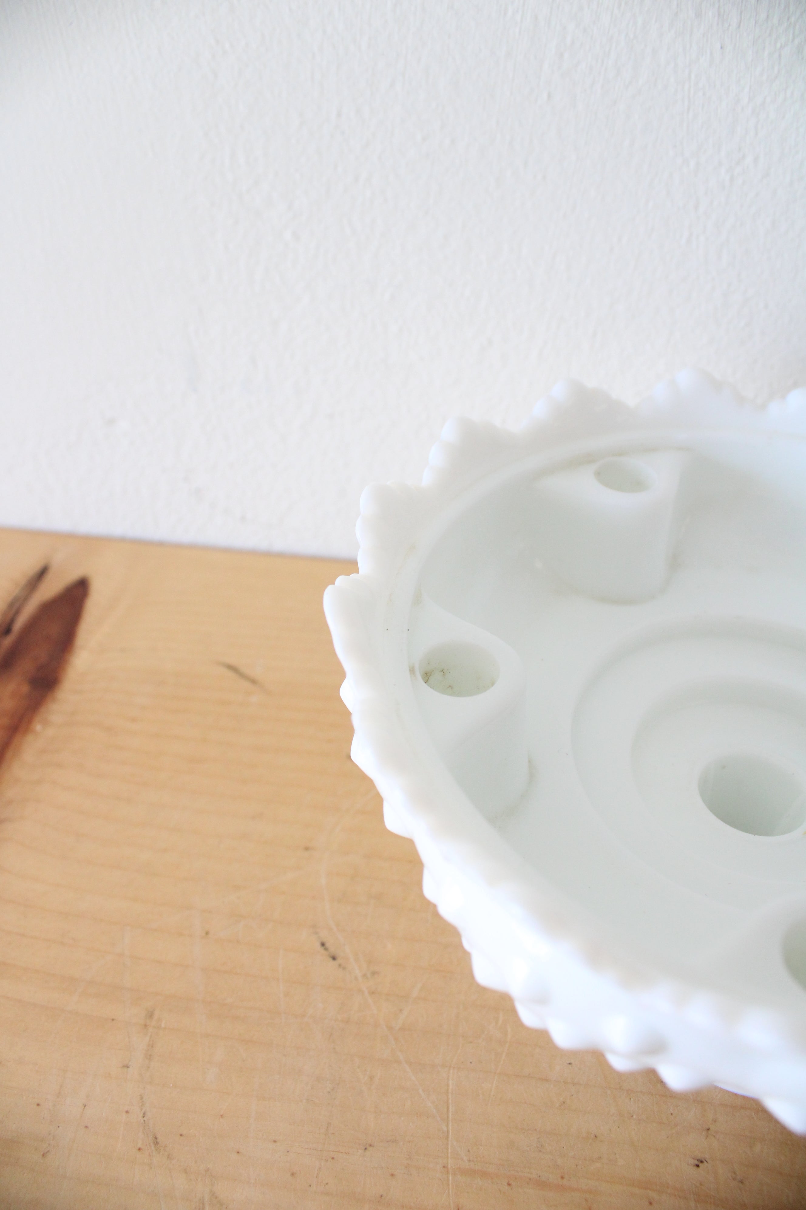 Fenton Milk White Glass Hobnail Footed 6-Candle Holder