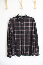 Express Black Purple & Gray Plaid Button Down Shirt | L
