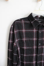 Express Black Purple & Gray Plaid Button Down Shirt | L