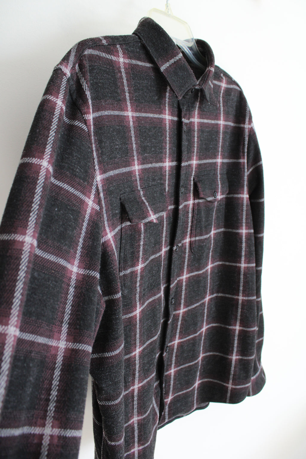 Express Black Purple & Gray Plaid Button Down Shirt | L