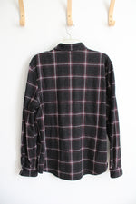 Express Black Purple & Gray Plaid Button Down Shirt | L