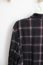 Express Black Purple & Gray Plaid Button Down Shirt | L