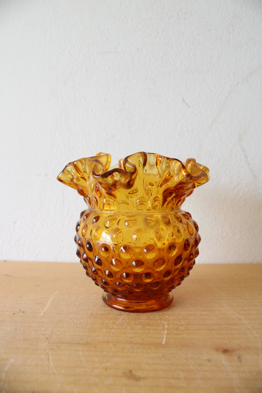 Fenton Hobnail Amber Glass Mini Vase