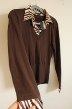 NEW The Limited Brown Knit Zebra Print Satin Collar Top | M