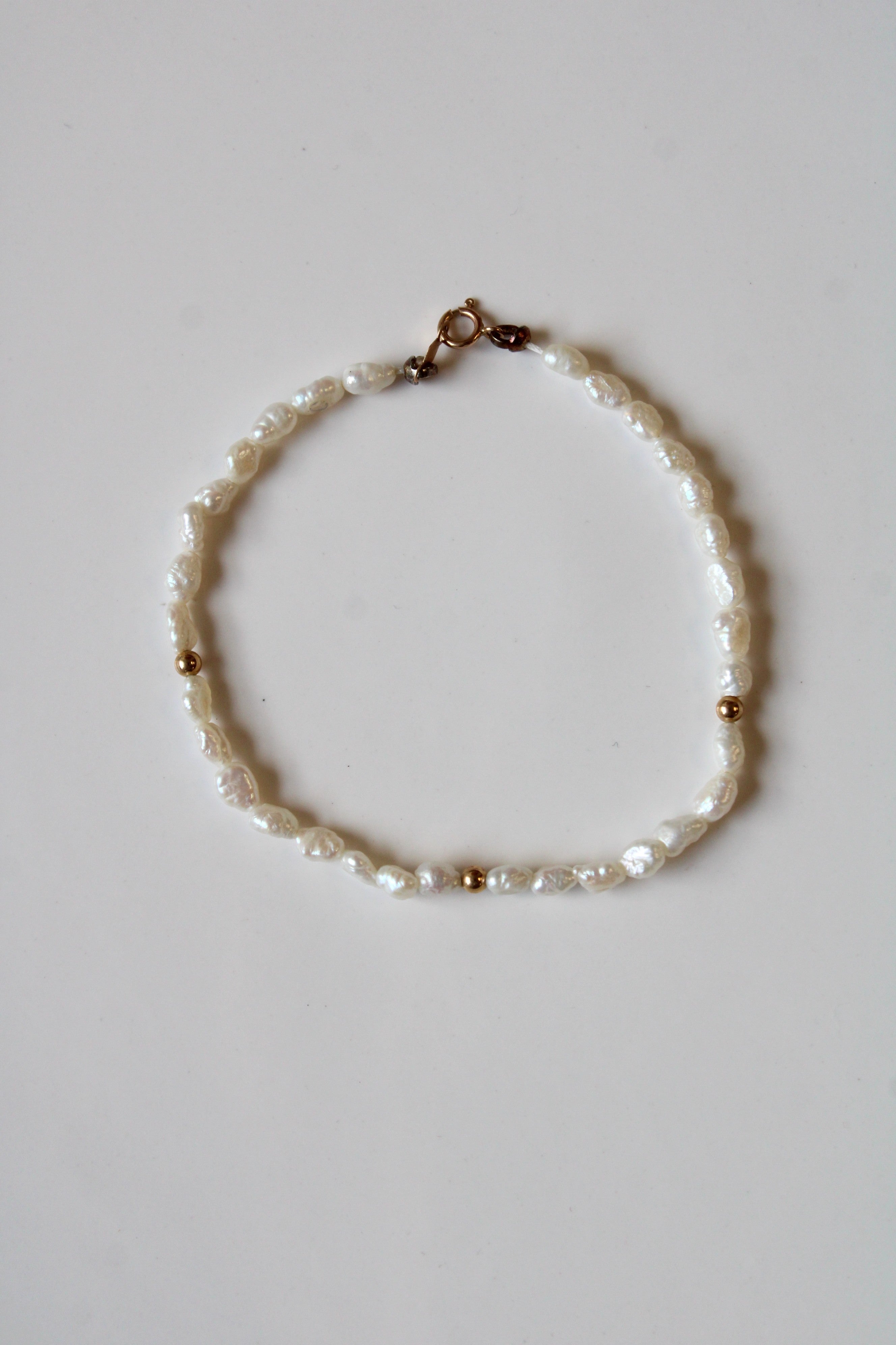 Freshwater White Rice Pearl & 14KT Gold Bracelet