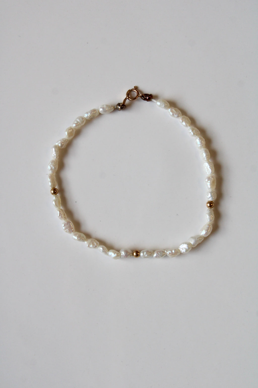 Freshwater White Rice Pearl & 14KT Gold Bracelet