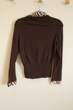 NEW The Limited Brown Knit Zebra Print Satin Collar Top | M